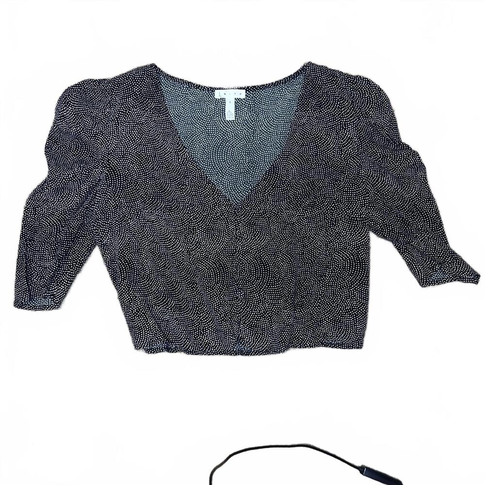 Puff Sleeve Cropped top Black white pattern - LEITH size small